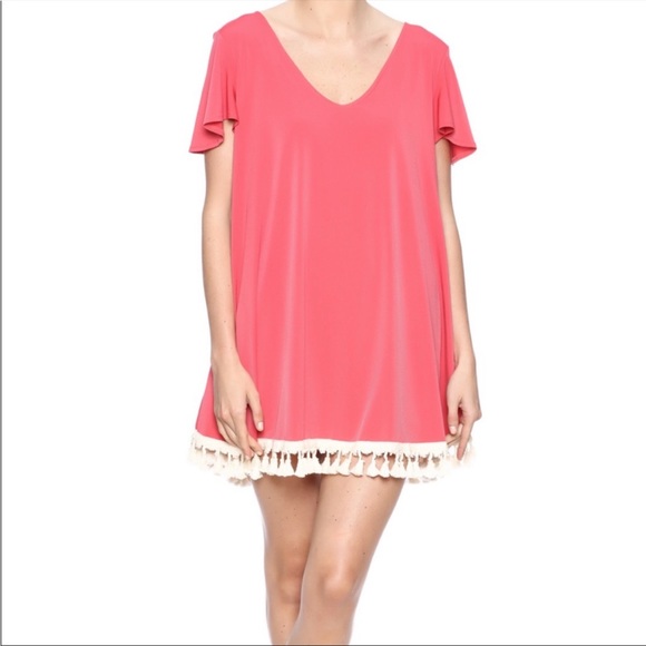 Judith March Dresses & Skirts - Bestselling Judith March Mini Dress Swimsuit Coverup w/ Tassel Fringe Hem Peach
